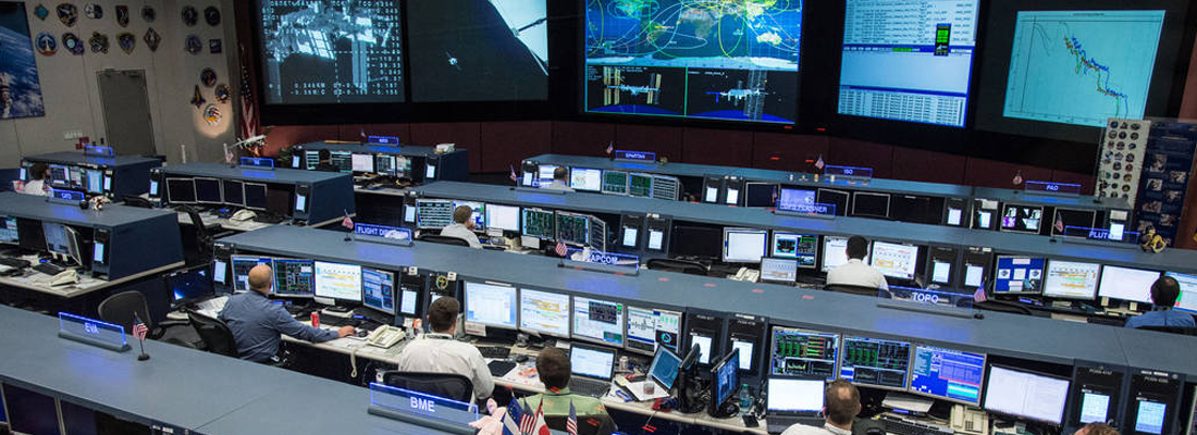 A Sala de Controlo de Voo da Estação Espacial em Houston, Texas, em 2017